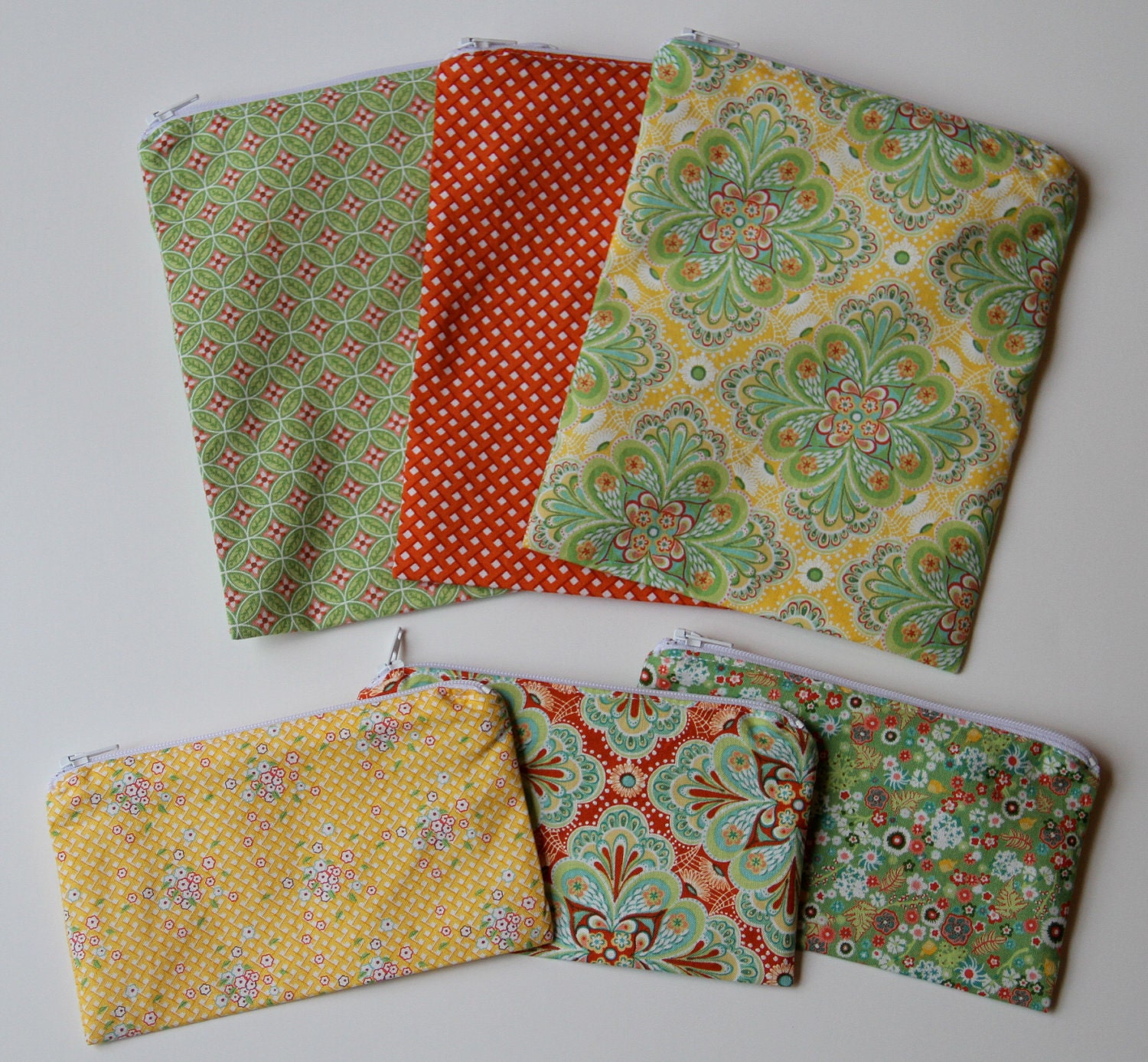 Set of 6 reusable snack / sandwich bags with zipper closure