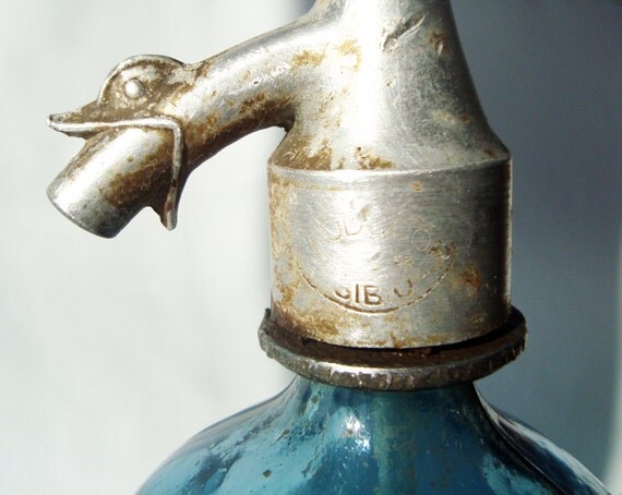 Vintage Blue Seltzer Bottle - Romanian vintage bottle with aluminium top - made in Sibiu