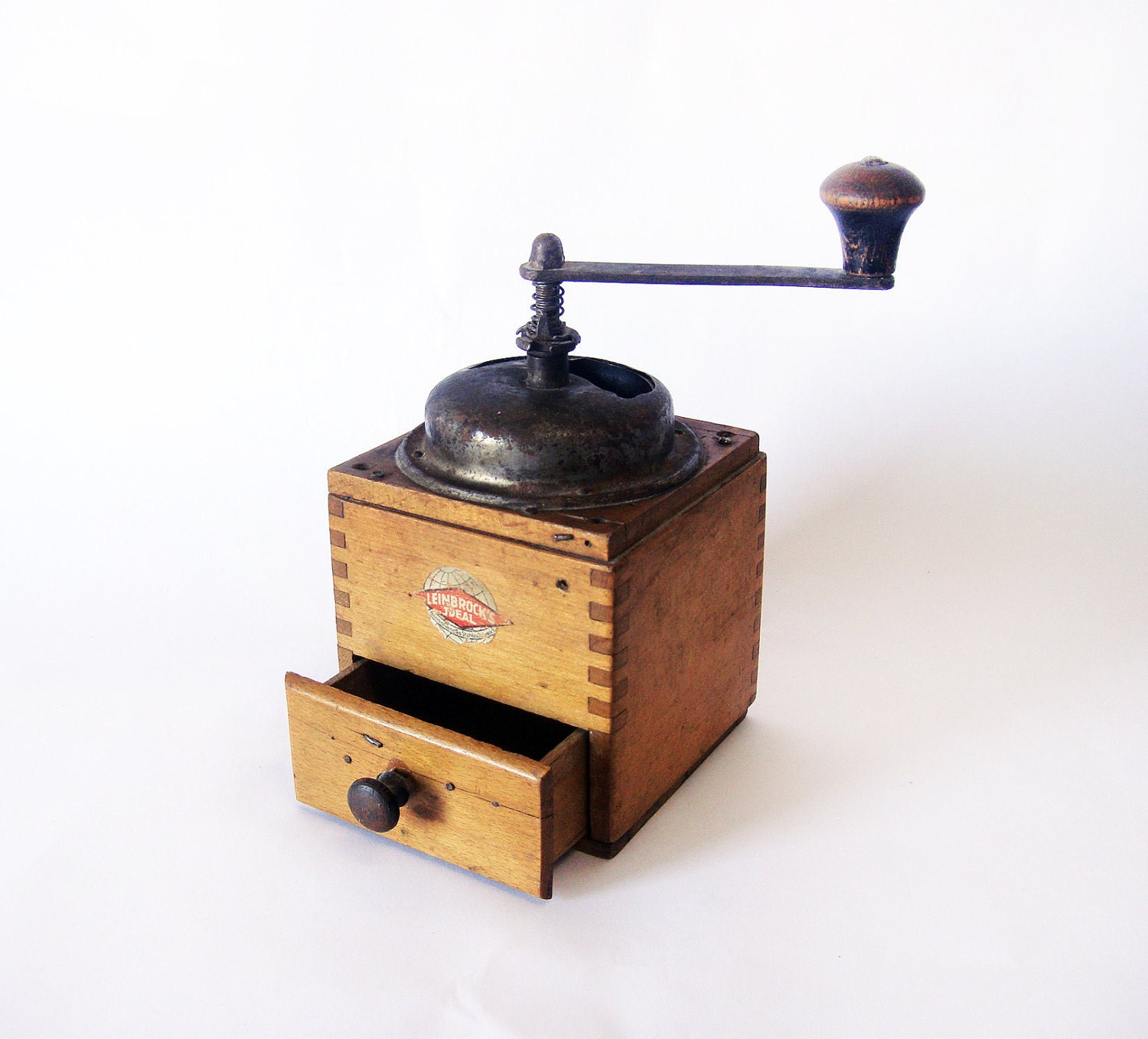 Gorgeous Vintage wood coffee grinder  - wood mill and metal - brown coffee grinder