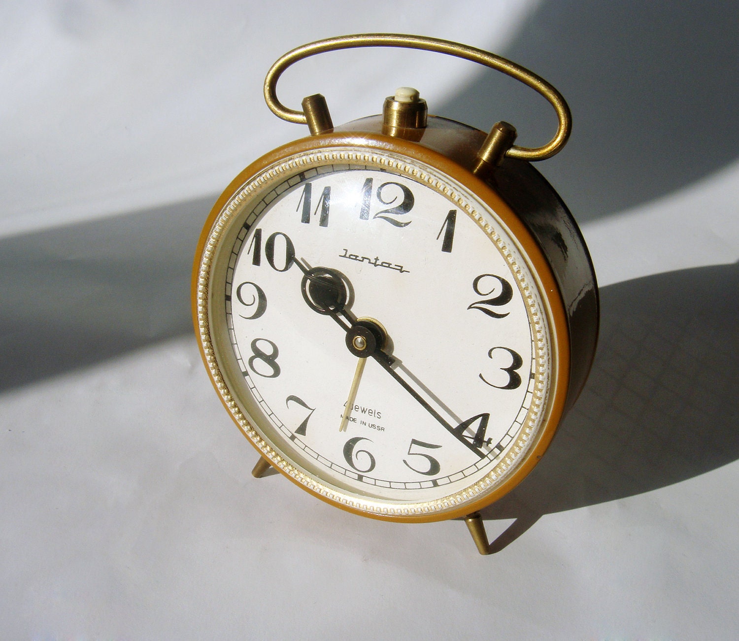 Gorgeous Mustard Russian Jantaz Clock - vintage alarm clock in working order