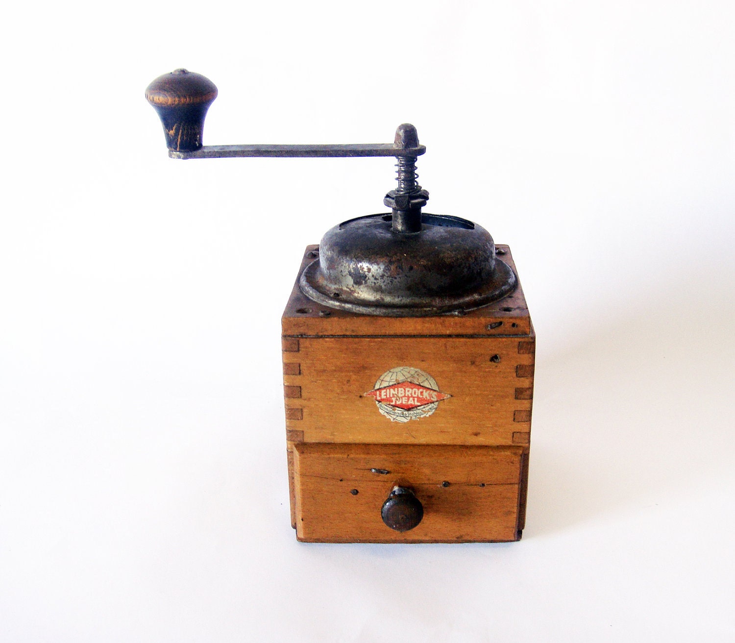 Gorgeous Vintage wood coffee grinder  - wood mill and metal - brown coffee grinder