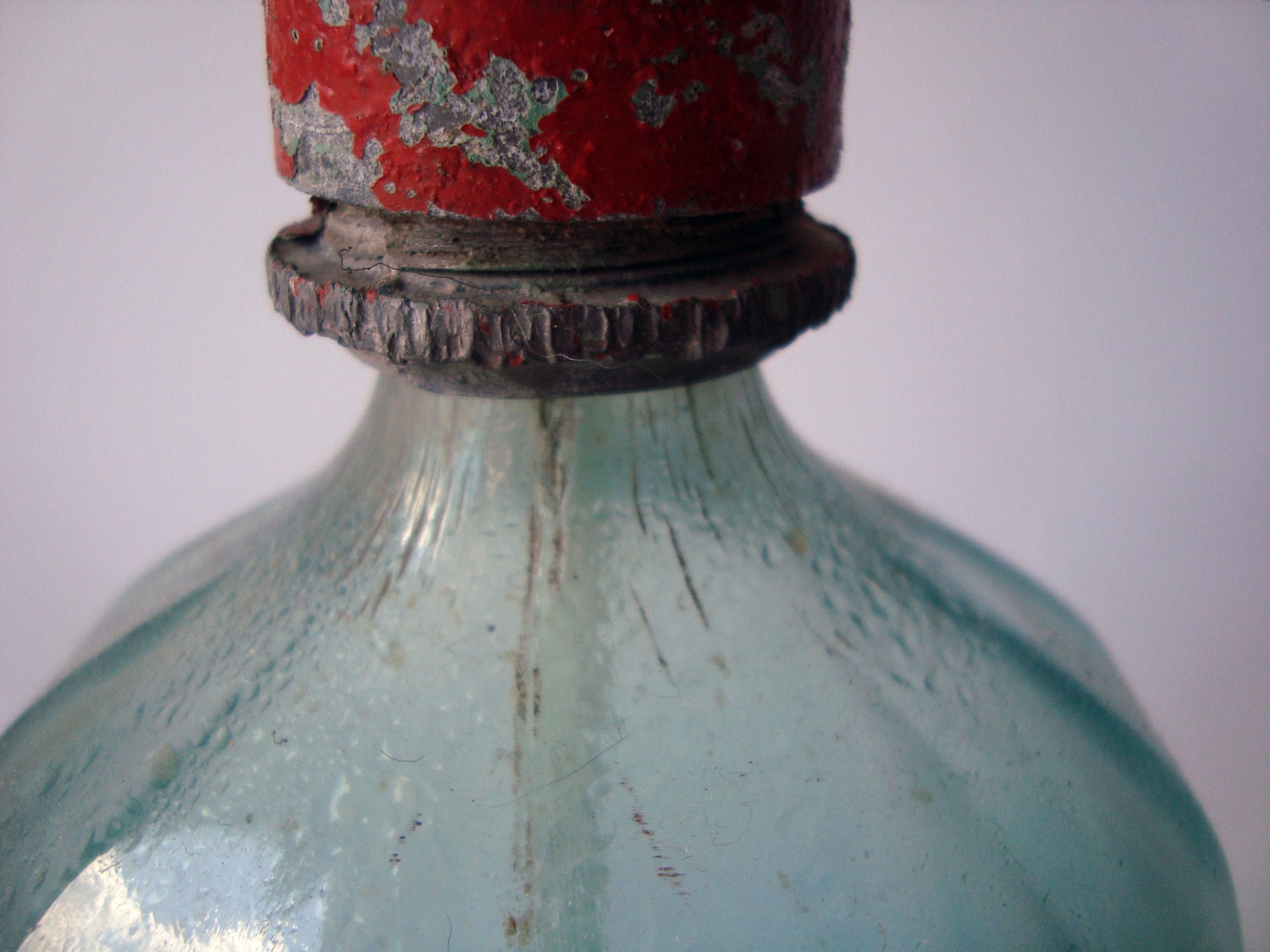 Vintage Light Green Seltzer Bottle - light green Romanian vintage bottle with aluminium top - industrial decor