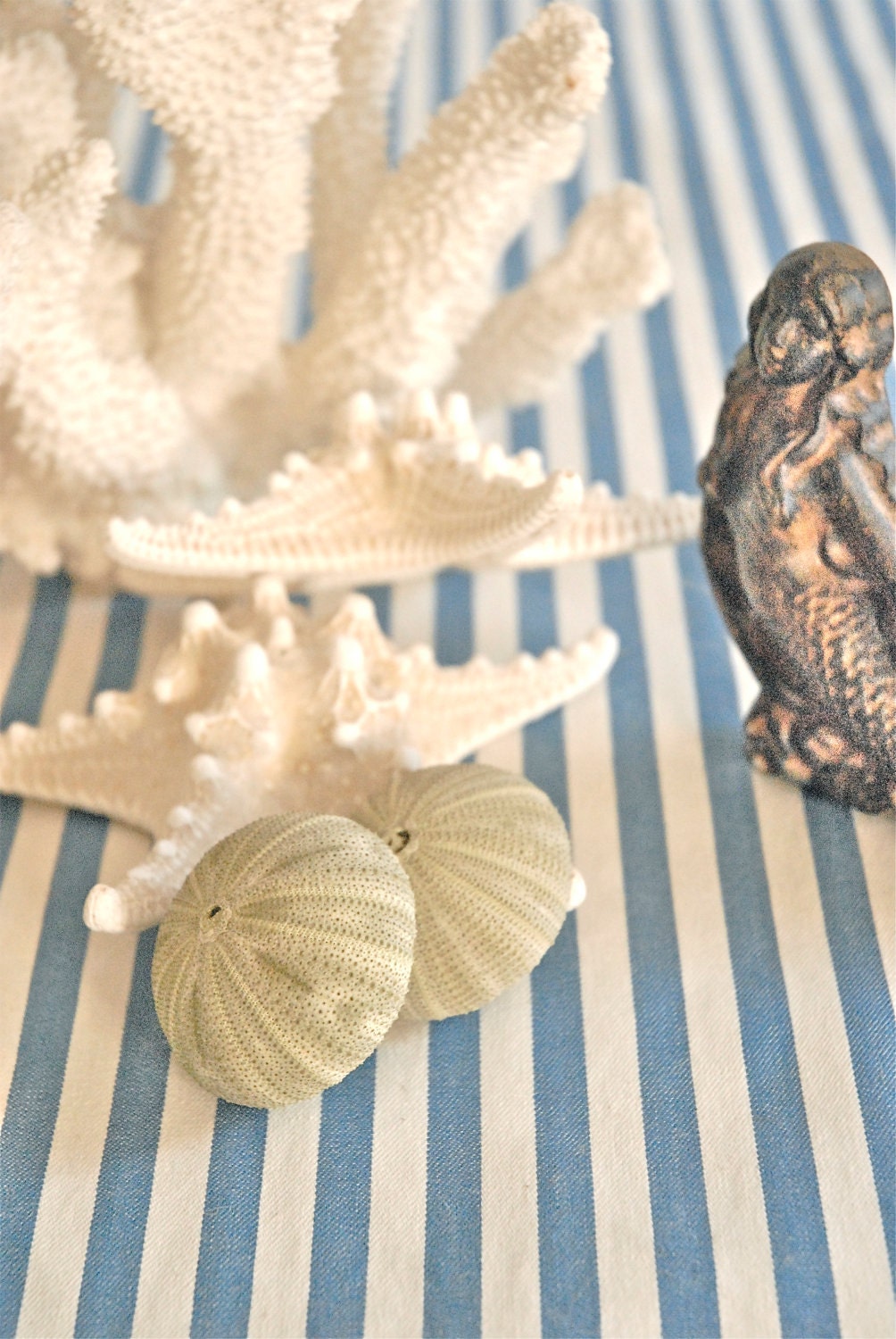 Beach, Wedding, Cottage, Shabby Chic, Striped Blue Linen Vintage Wash Cotton Nautical Table Runners 12"X 108"