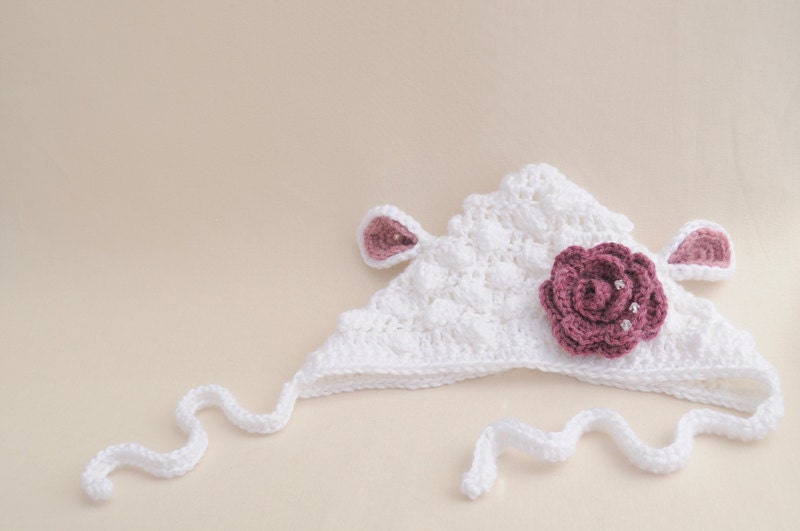 White Lamb Hat with a Rose