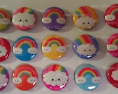 Kawaii Bright Rainbow FriendsFlatback / Pinback / Hollowback (1inch 25mm) Set of 15 Buttons Party Favors / DIY Projects