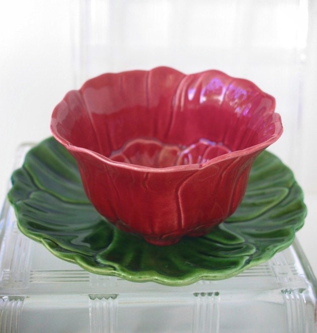 Vintage Cemar California Pottery Vintage Flower Serving Bowl and Plate