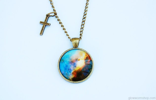Omega Nebula Necklace / Galaxy Necklace / Space Necklace / Cross Charm Necklace