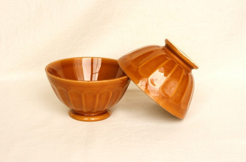 French chic 2 cafe au lait bowls Sarreguemines burnt orange sienna caramel French bowls French kitchen French decor French country home