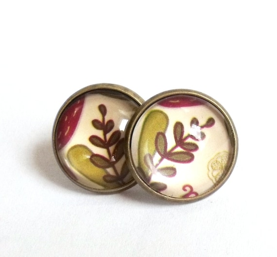 Floral stud earrings botanical earring studs
