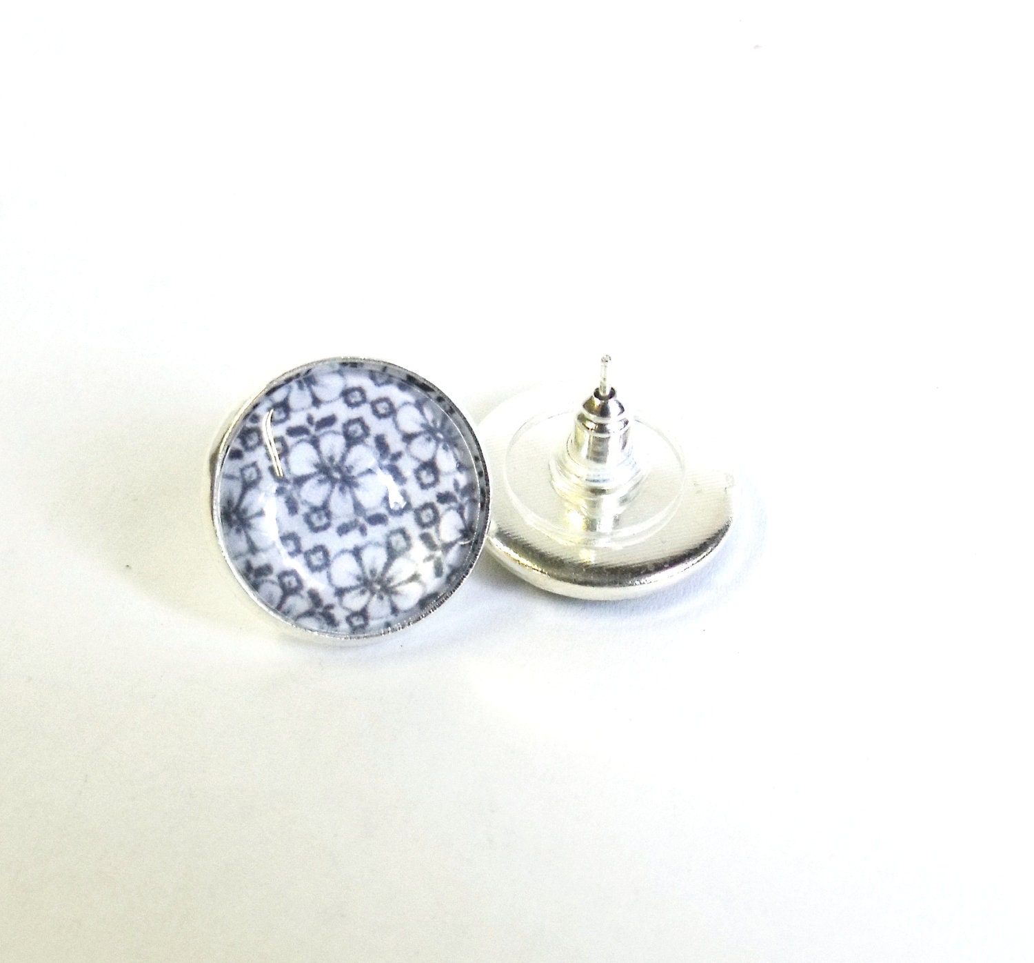 Floral stud earrings silver earring studs 1/2 or 5/8 inch