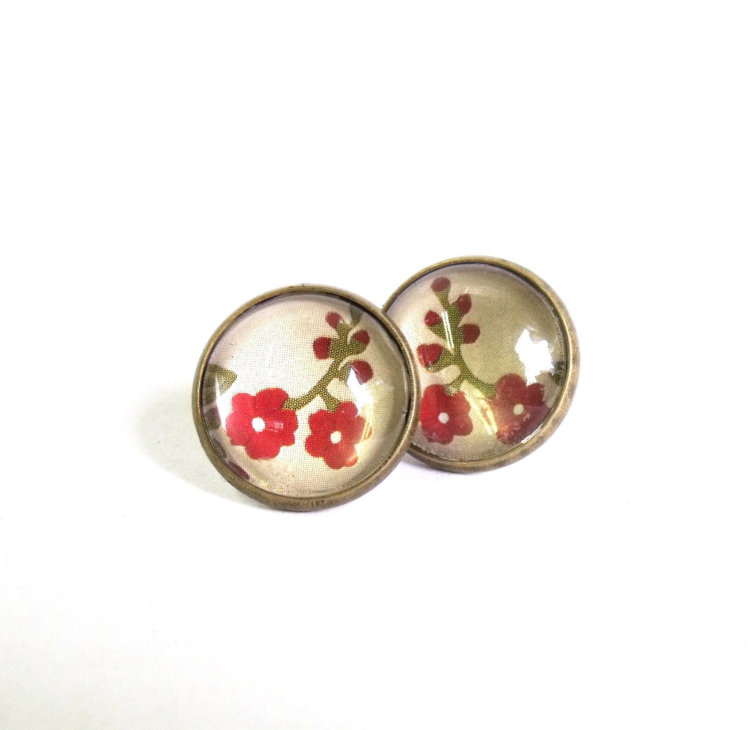 Stud earrings romantic floral antique brass by agatechristina