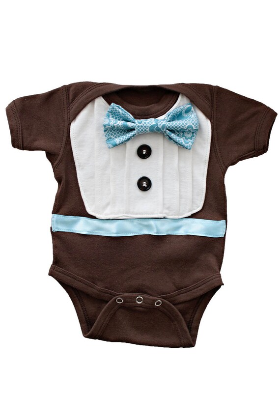 Items similar to Baby Boy Brown and Blue Tuxedo Onesie on Etsy