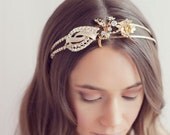 Golden vintage rhinestone tiara - 026