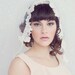 Grace - Shoulder length bridal tulle veil trimmed with vintage alencon lace