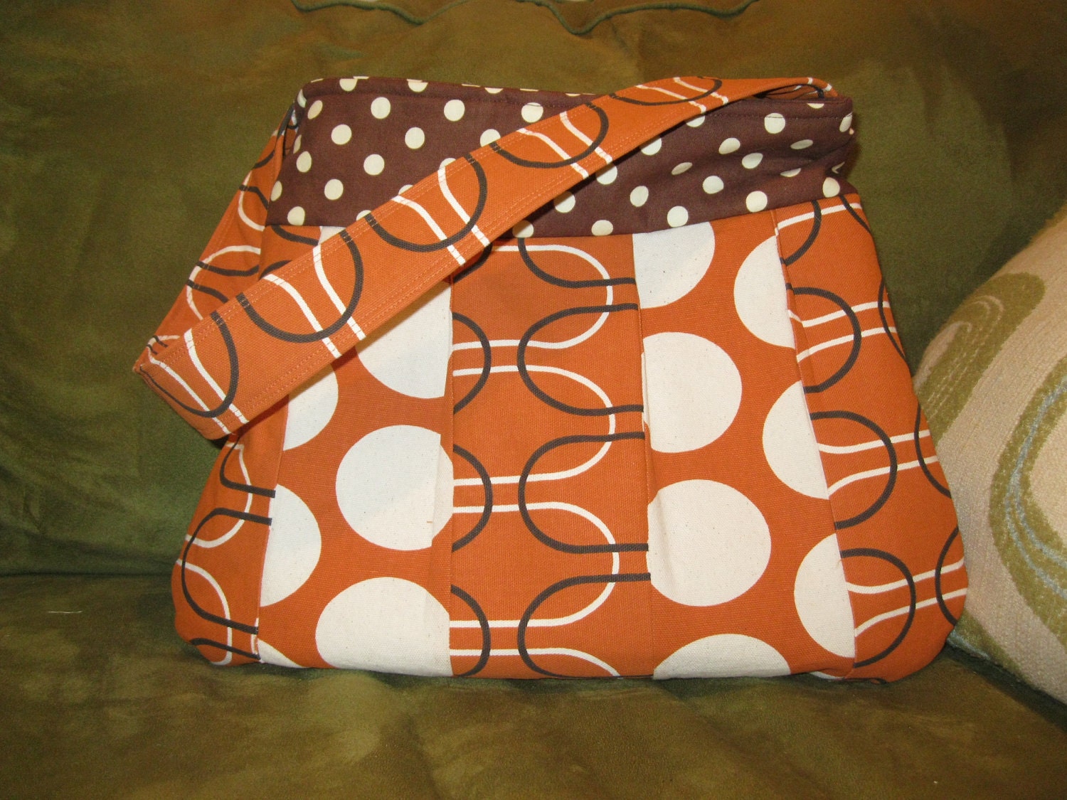 Handmade Fabric Bags Purses - Quilted - Orange and Brown  - Polka Dots