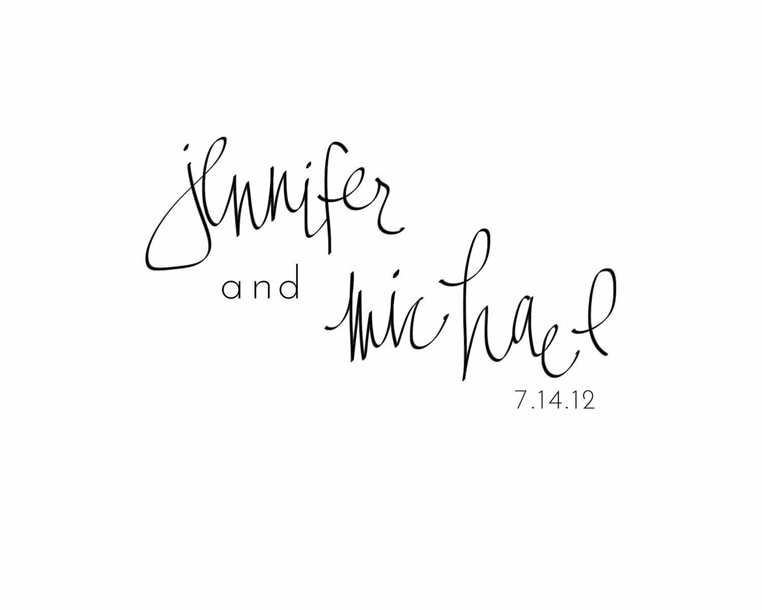 Custom Wedding Calligraphy Stamp - 2" hand written custom wedding rubber stamp personalized with names and date