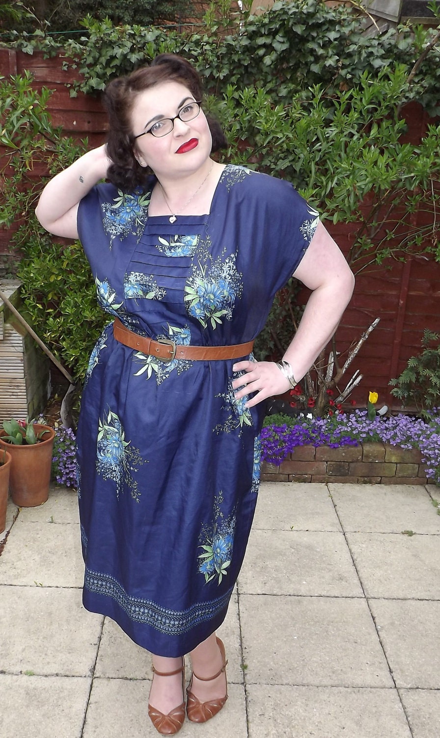 Silken Blue Floral Dress - XL / XXL / Plus Size