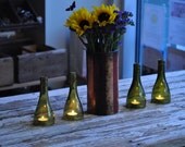 2 Wine bottle votive, tea light lantern, hurricane lamp bottle glass