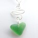 Green Heart Sea Glass Necklace OOAK - on Sterling Silver Bail - Hand Forged - Kelly Green Sea Glass Jewelry