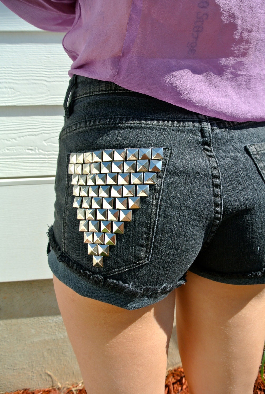 Vintage High Waisted Shorts, customized and studded by Cupcake SIZE 27