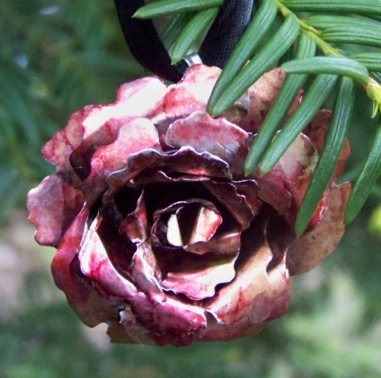 Upcycled Jewelry, Recycled Soda Can Rose Pendant-05
