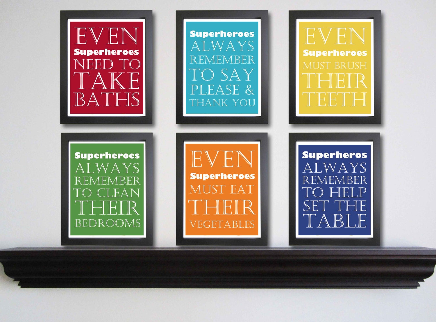 Nursery art print (6) 8 x 10, Superheroes, Children Decor, Typography Poster, Nursery wall quotes, Nursery print, Wall Art, Children Art