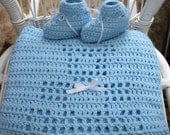 Blue Teddy Bear Blanket Baby Booties Set Infant Boy Afghan Girl Pastel Slippers Newborn Shower Gift Children Crochet Clothing 3 - 6 Months