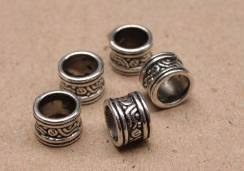 10 Tibetan Silver DREADLOCK BEADS 7mm Hole DREAD Hair Beads