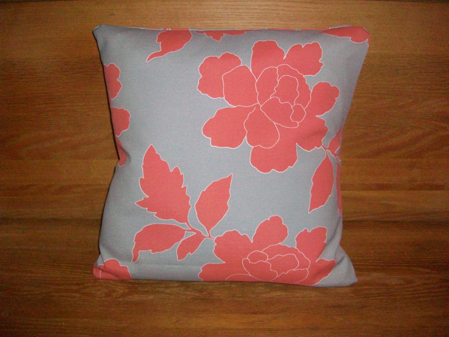 Coral and gray pillow cover- Dwell Studio Indoor/Outdoor 16x16