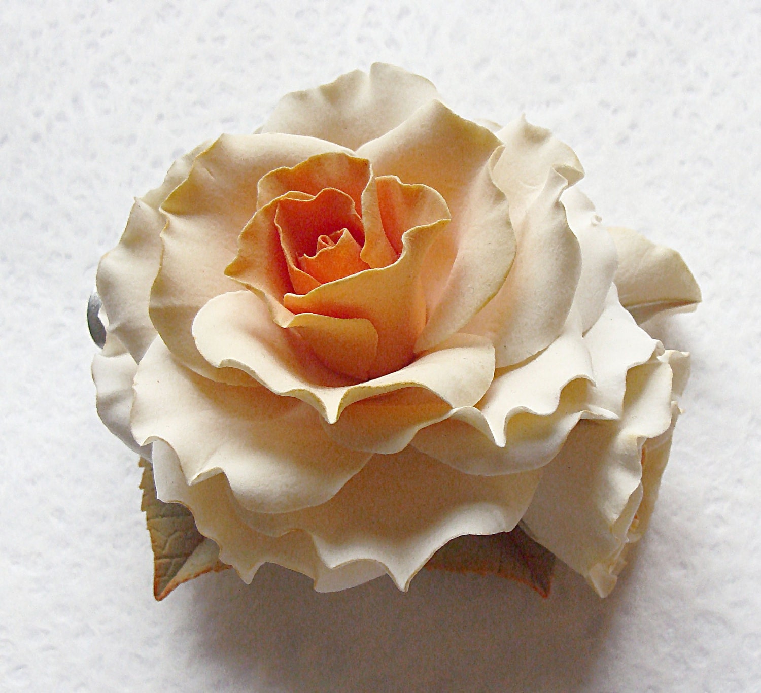 Polymer clay flower hair clip  with a large yellow rose "Sun and honey".Polymer clay jewelry, hair clip, accessories.