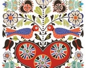 CbyC Original Illustration - Hearts & Birds  Limited Edition Print  a colorful take on the classic form of Folk Art called Fraktur