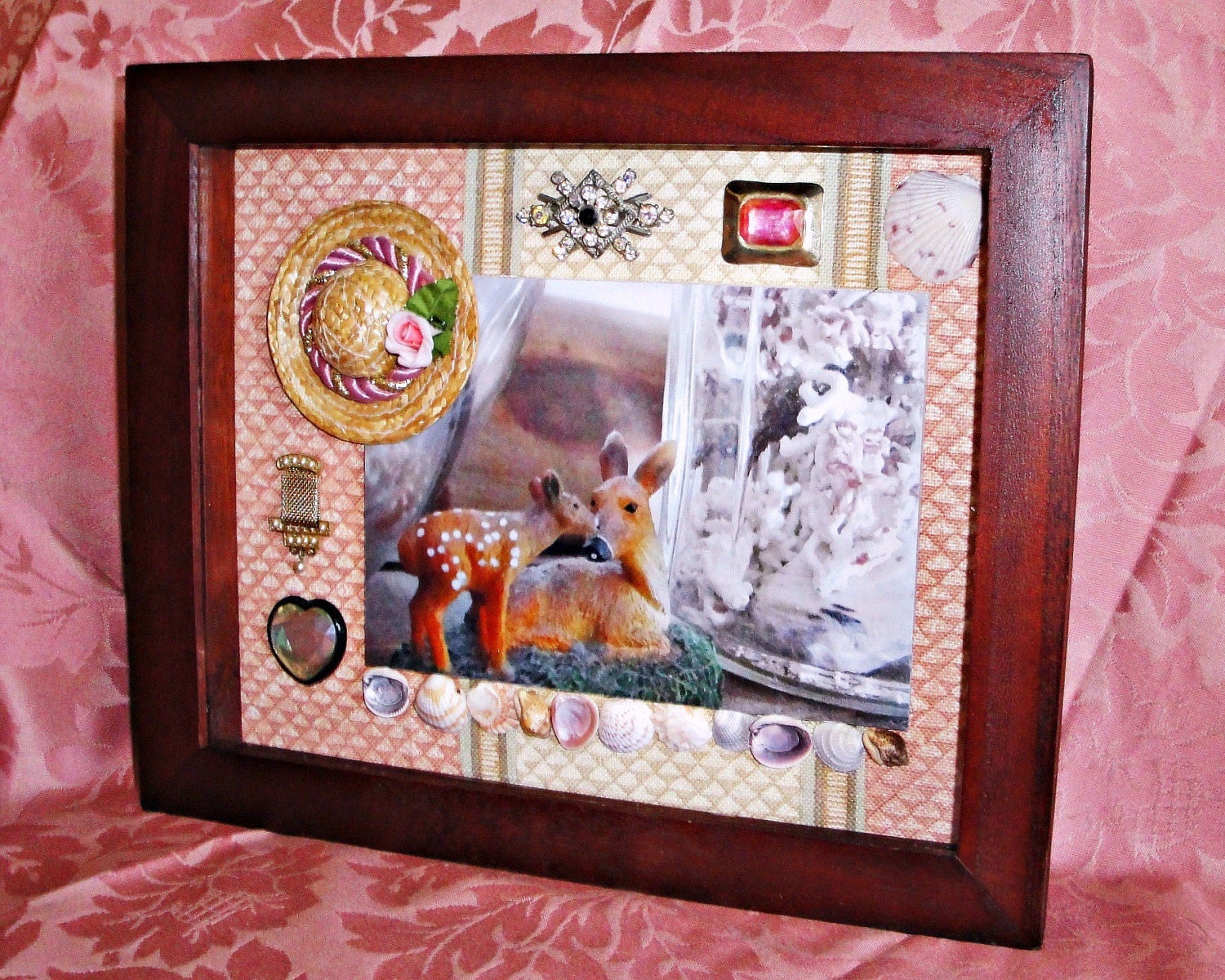 Shadow  Box - Repurposed - Art - Shabby Chic - Assemblage - Doe and Fawn - Photography - Mixed Media - Wall Decor - Recycled