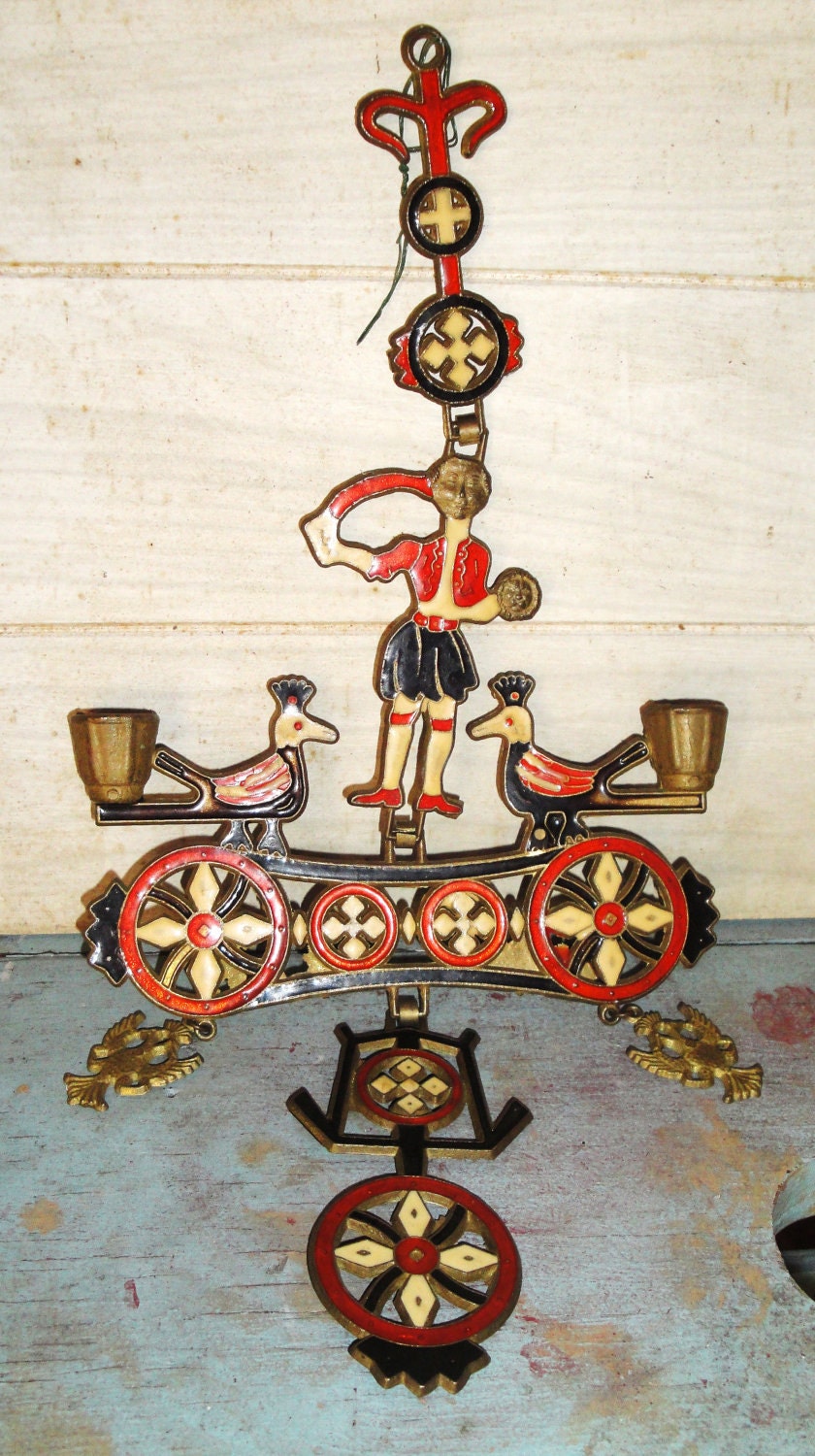 Vintage Greek  Metal Candle Holder - Wall Hanging - Home Decor - Boho - Shabby Chic