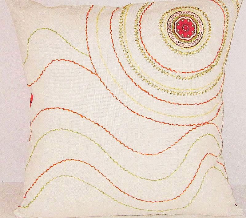 Embroidered OOAK Treasury List Pillow Cover Retro Mid Century Modern Orange Green Yellow Circle Custom Cushion Throw Couch Sofa Stripes