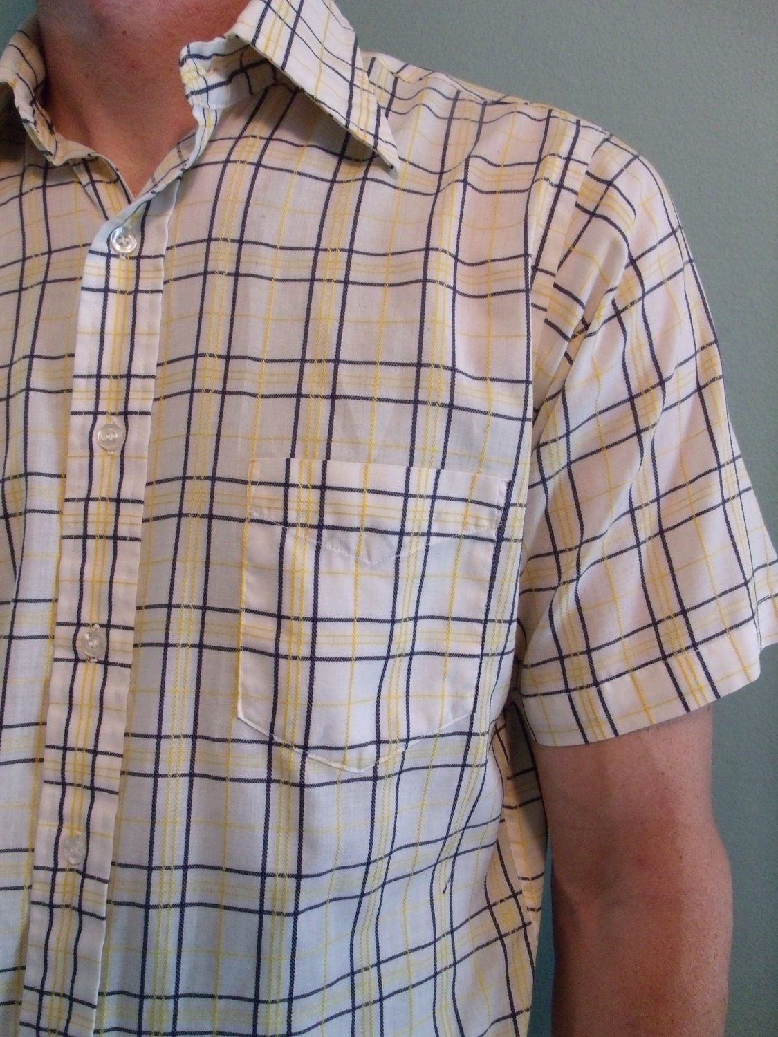 Vintage Men's Shirt Short Sleeve Plaid