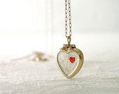 Gold heart locket necklace - customized colors on brass chain - dainty sweet jewelry