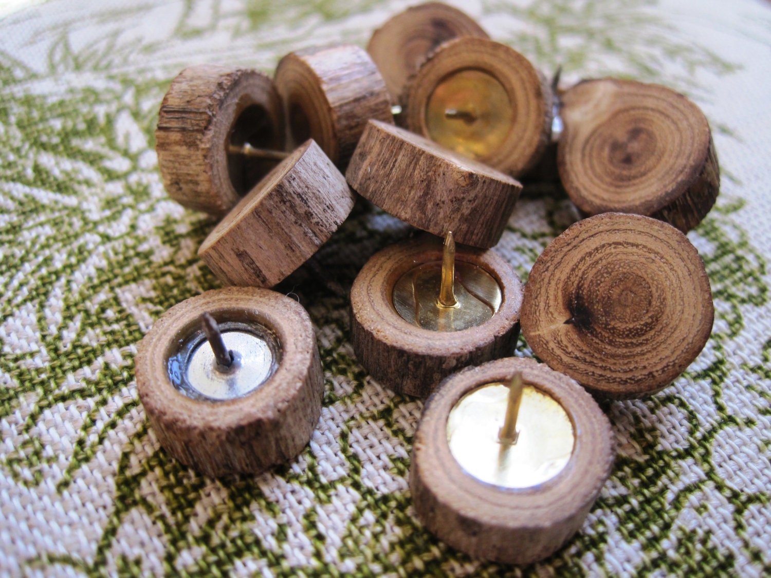 Rustic Wood push pins. Perfect for Bulletin Boards - Set of 12
