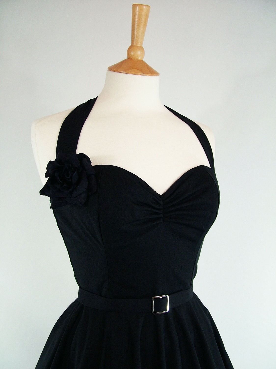 Made To Measure Black Full Circle Dress - Detachable Straps & Belt
