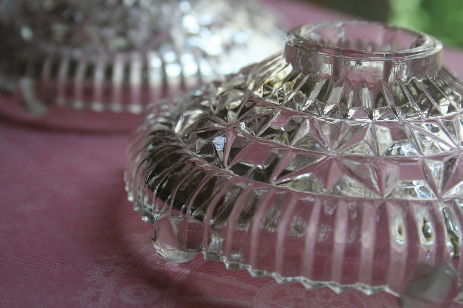 Set of Two Beautiful, Vintage Clear, Cut Glass Candle Stick Holders 1940s, 1950s, Wedding Bridal Gift