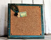 Hand Painted and Distressed Sign with Cork board  - 14x14 overall size - home decor, wall art, turquoise, brown, typography, custom