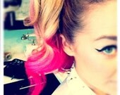 H O T pink colored / human hair extension/ clip-in hair/ dip dye ombre (10) hair extensions/ READY to SEND