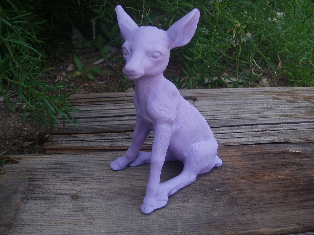 Shabby Chic purple Fawn ceramic figurine