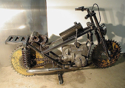 Motorcycle Sculpture - Life size motorcycle sculpture made from found objects