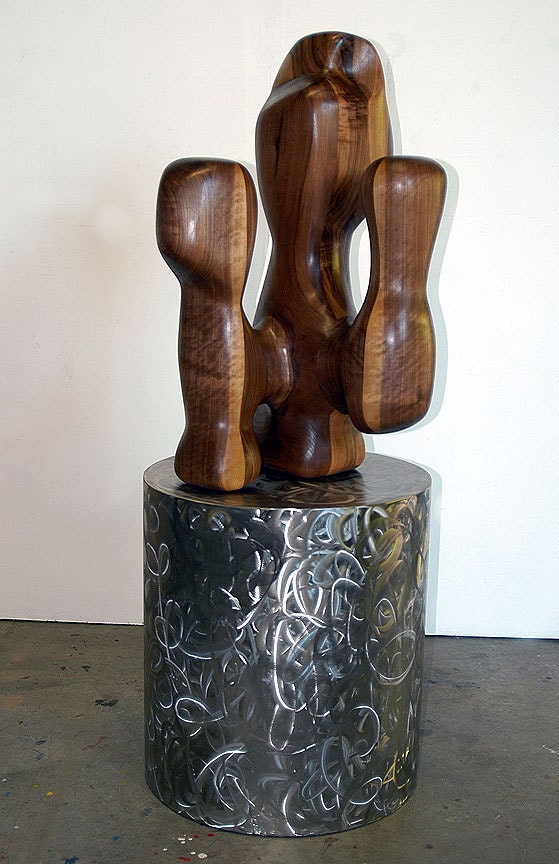 Coral (Version 1) abstract modern freestanding sculpture in carved walnut