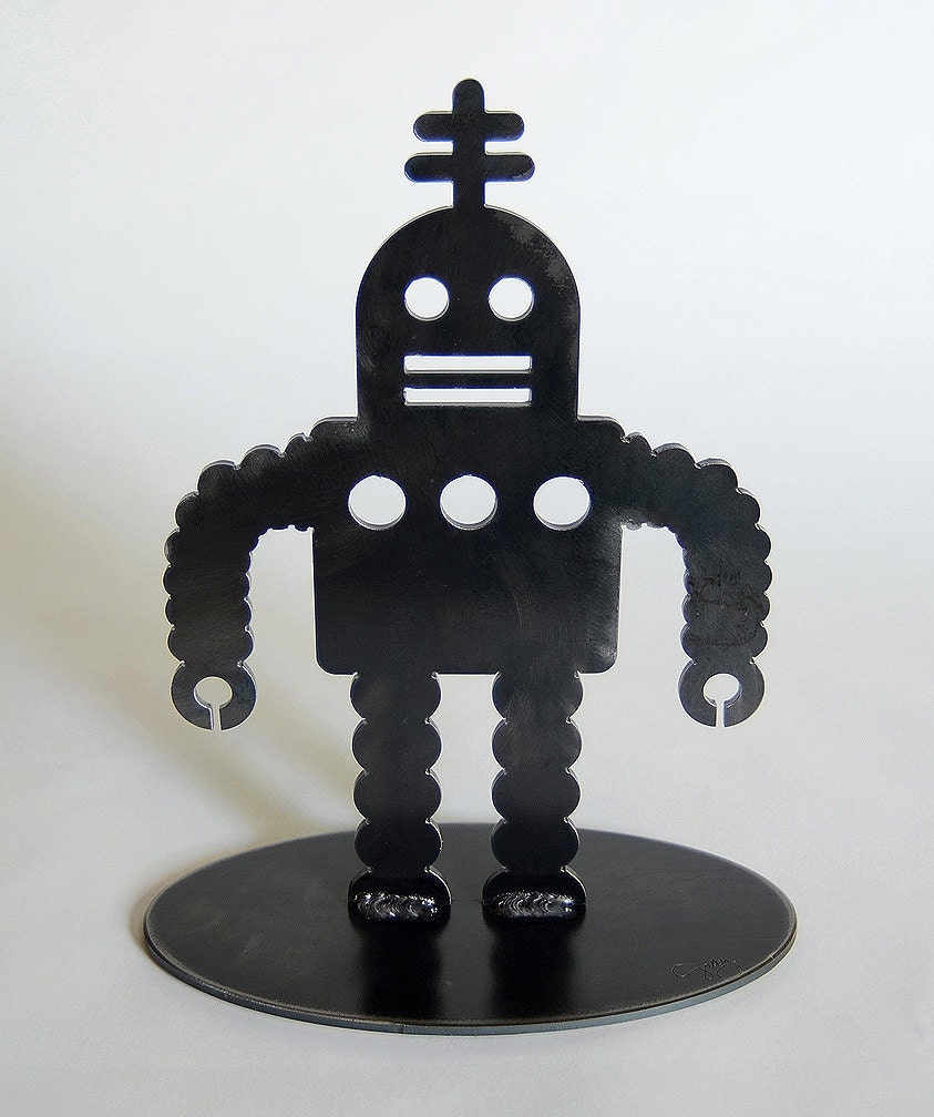 Robot 2 - modern table top robot sculpture in steel