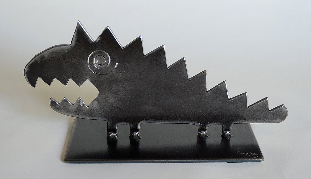 Dinosaur - table top sculpture in plasma cut steel plate by Bruce Gray