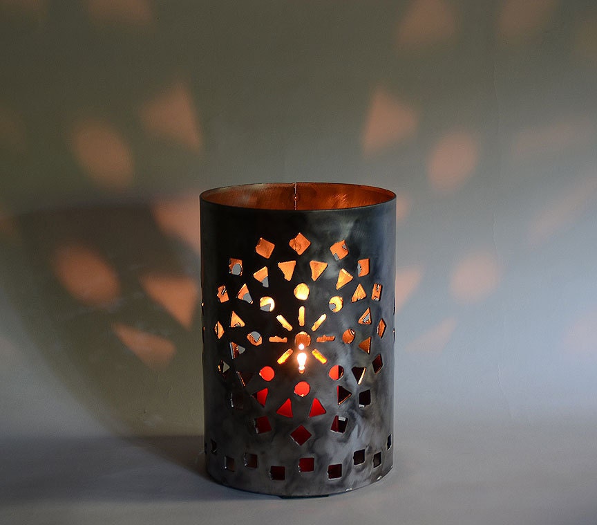 Starlight Candle Lantern in plasma cut steel by sculptor Bruce Gray