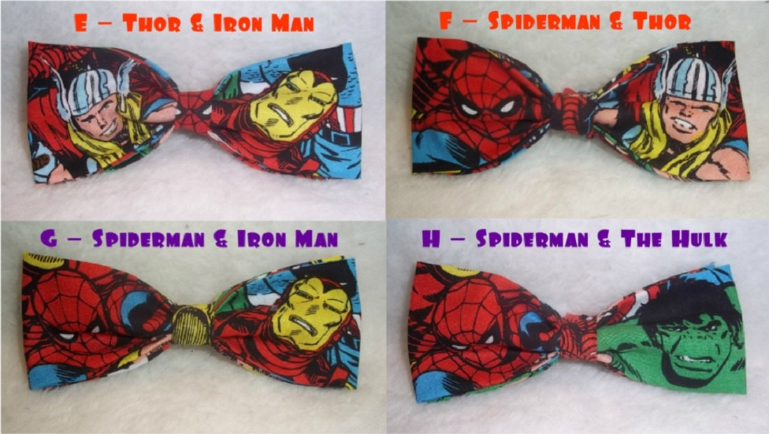 BowTies Made From Marvel Comics Fabric - Take Your Pick From 22 Great Looking Hero Bow Ties, Just Choose Your Favorite Characters