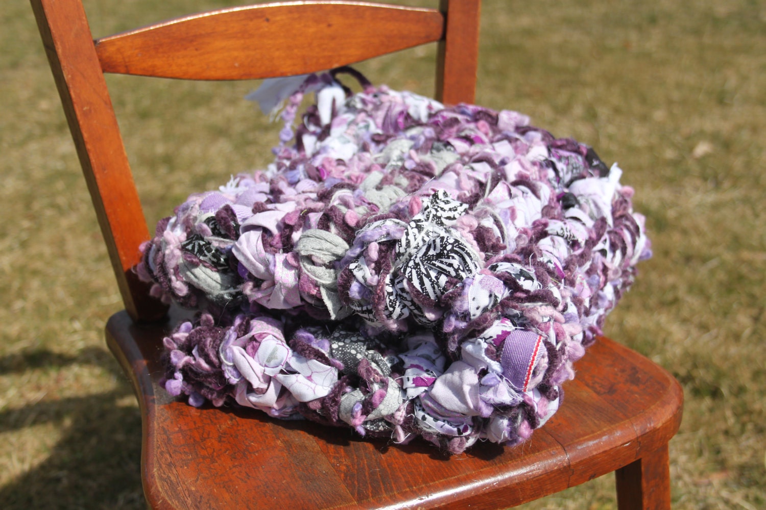 Hand Crocheted, Baby Photography Prop Blanket in Shades of Purple, White, and Black, made with material and yarn