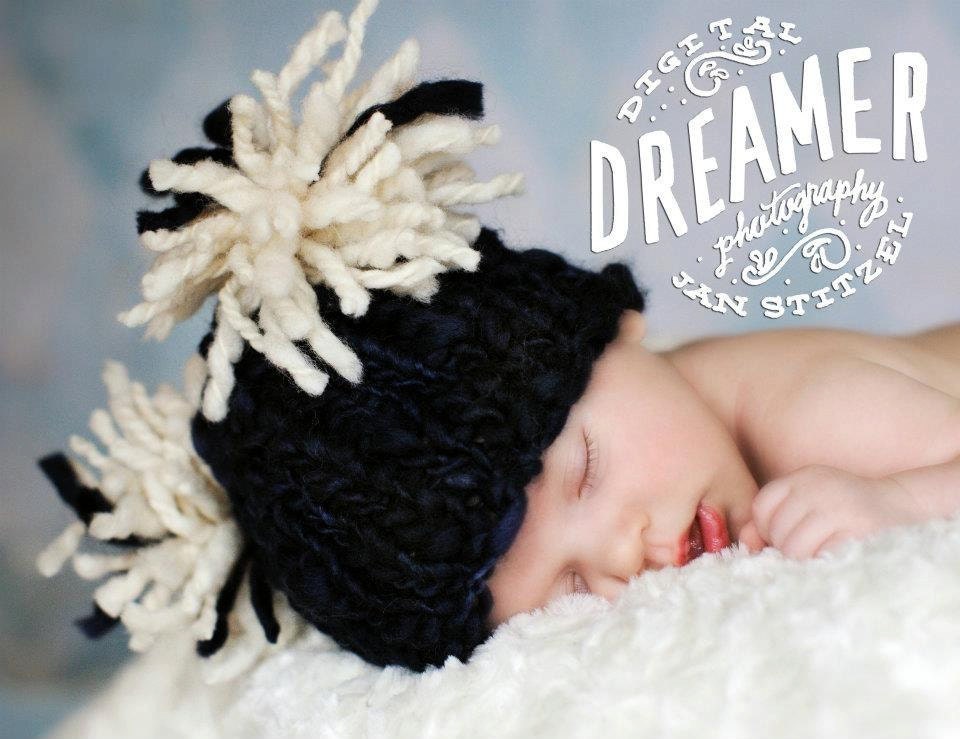 CUSTOM ORDER Hand Knit, Newborn Baby Hat in your CHOICE Pom Poms, handspun hand dyed yarns